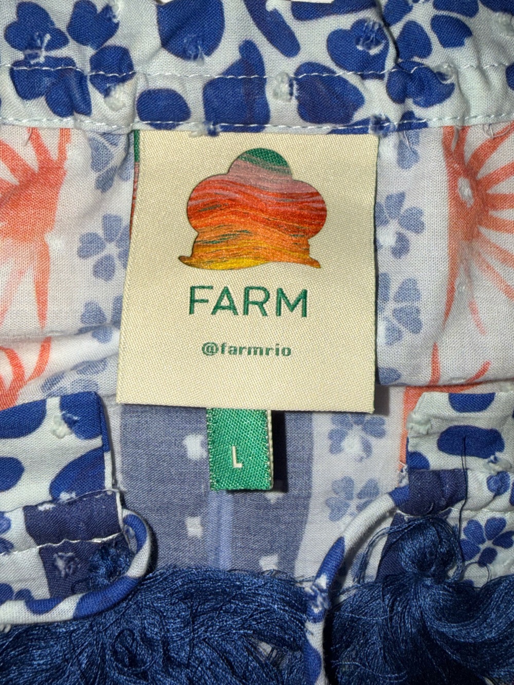 Farm Rio Boho Afternoon Breeze Sleeveless Cotton Blouse with Tassels Sz L - Picture 5 of 9
